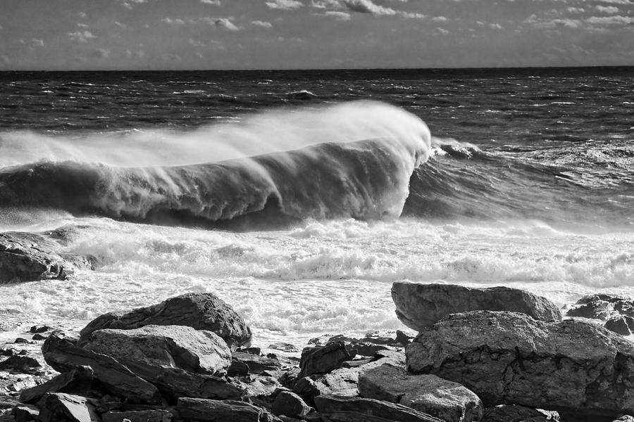 Black and White Large Waves Near Pemaquid Point On The Coast Of  Photograph by Keith Webber Jr