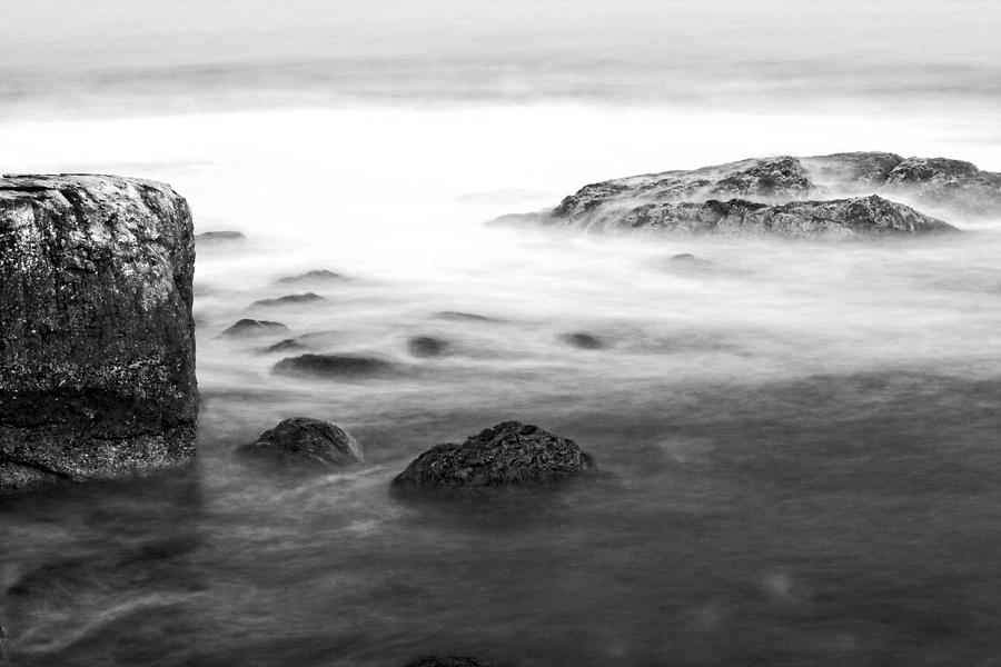 Black and White Long Exposure of Ocean waves and Rocks Photograph by Keith Webber Jr