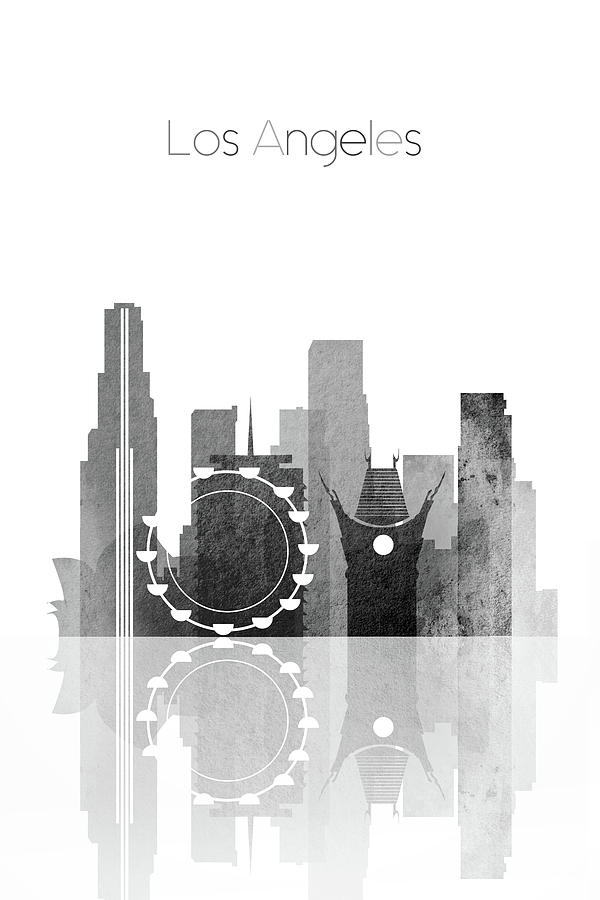 Black and white Los Angeles skyline Digital Art by Dim Dom - Fine Art ...