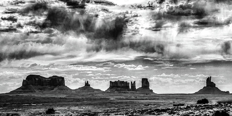 Black and White Monument Valley Digital Art by Lisa Lemmons-Powers