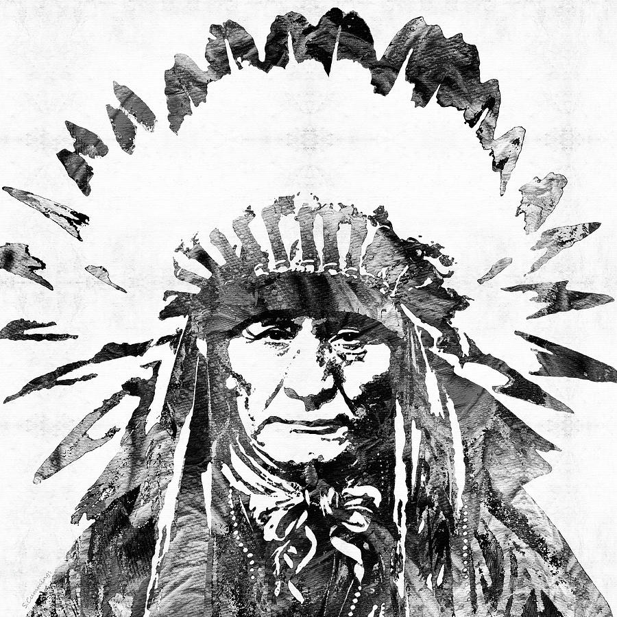 Black and White Native American Chief Painting by Sharon Cummings ...