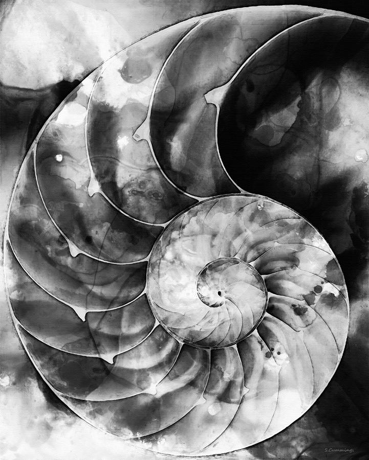 Black And White Painting - Black And White Nautilus Shell By Sharon Cummings by Sharon Cummings