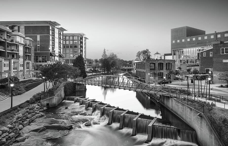 Black and White of Downtown Greenville Photograph by Stamp City