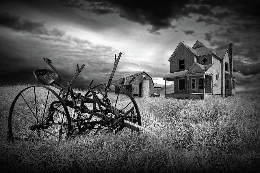 Black and White of the Decline of the Small Farm Photograph by Randall Nyhof