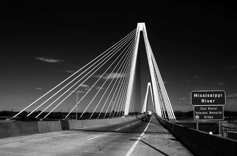 Transportation Photograph - Black and White of the Stan Musial Bridge by Buck Buchanan