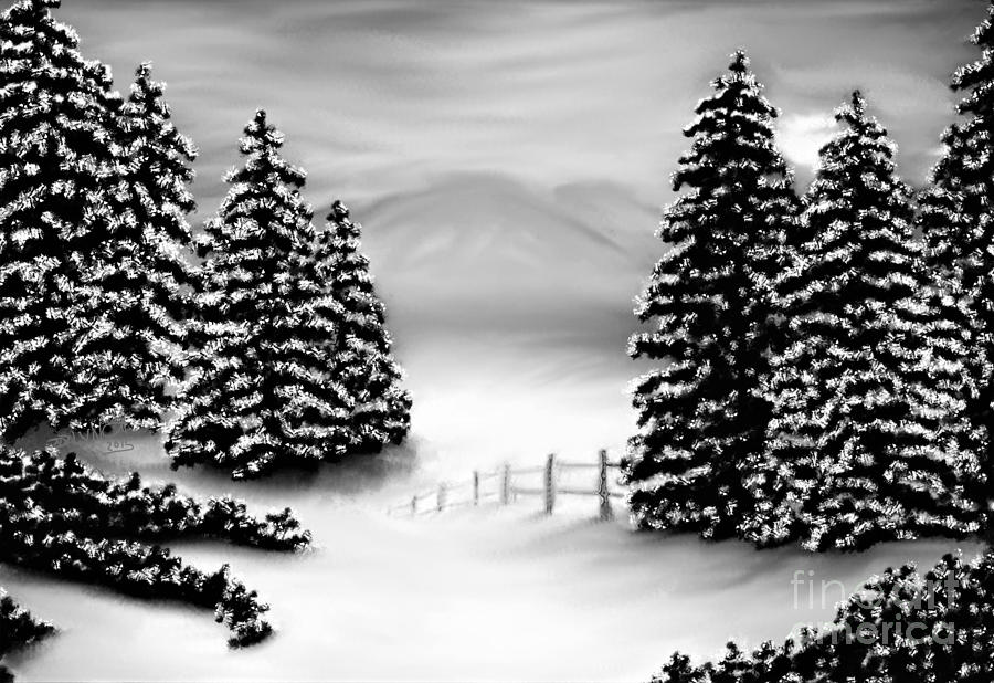 Black And White Of Winter Scene Watercolor Painting By Debra Lynch Pixels