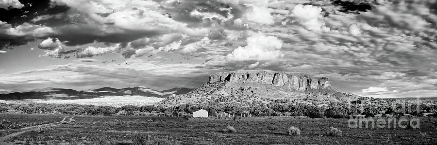 Black and White Panorama of Black Mesa and Surroundings - San Ildefonso Pueblo New Mexico  Photograph by Silvio Ligutti