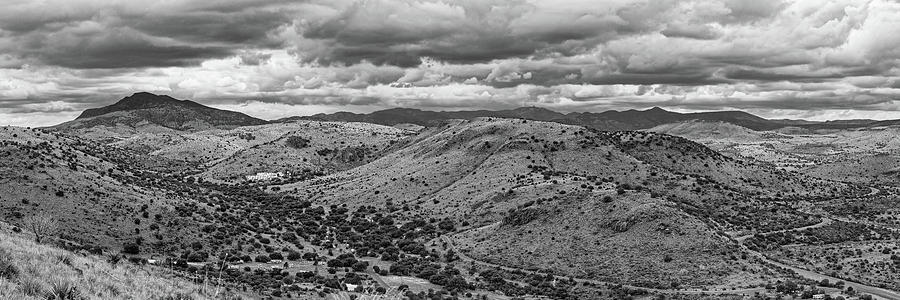 Black and White Panorama of Davis Mountains State Park - Keesey and Limpia Canyons Fort Davis Texas Photograph by Silvio Ligutti
