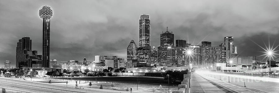 Black and White Panorama of Downtown Dallas Skyline from South Houston Street - Dallas North Texas Photograph by Silvio Ligutti