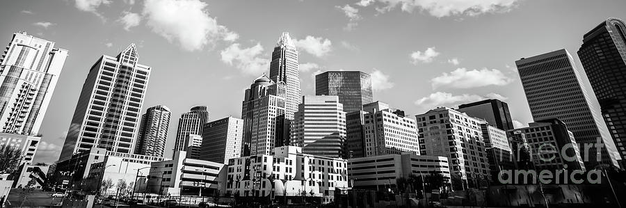 Black and White Panorama Photo of Charlotte Skyline Photograph by Paul Velgos