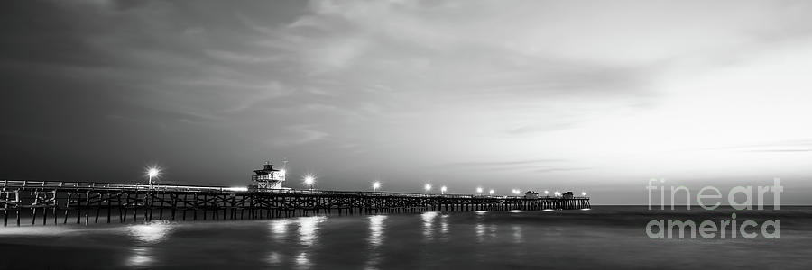 Black and White Panorama Photo of San Clemente Pier Photograph by Paul Velgos