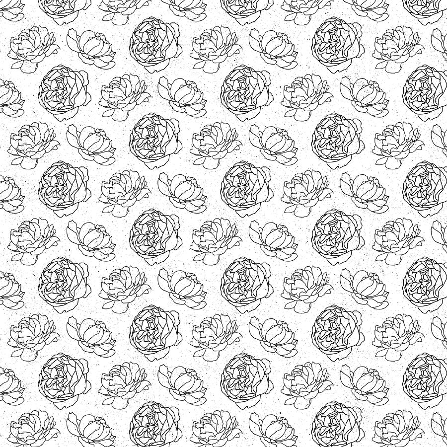 Black And White Digital Art - Black and White Peony Pattern by SharaLee Art