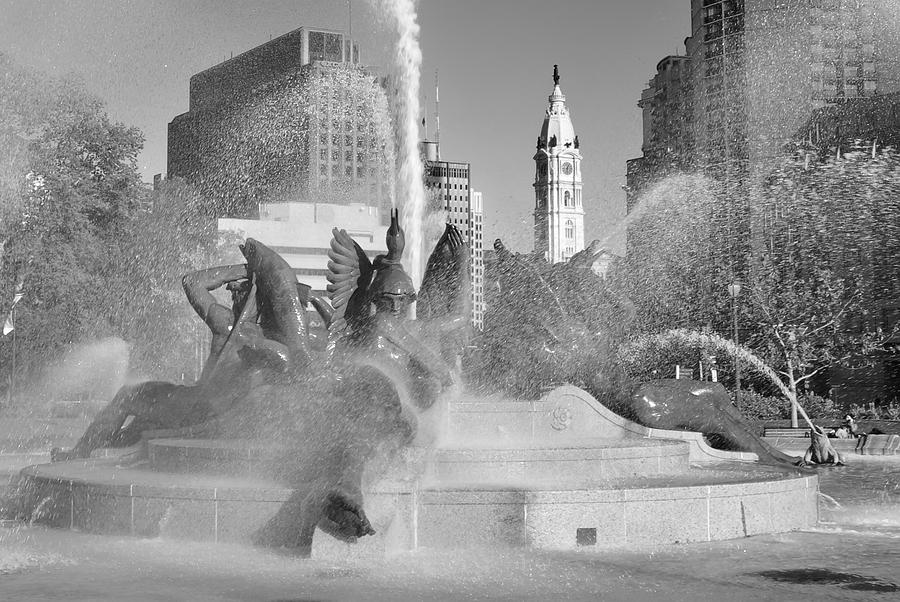 Black and White Philadelphia - Logan Circle Water Fountain  Photograph by Bill Cannon