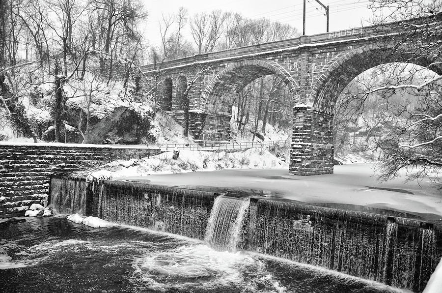 Black and White Philadelphia - Wissahickon Waterfall Photograph by Bill Cannon
