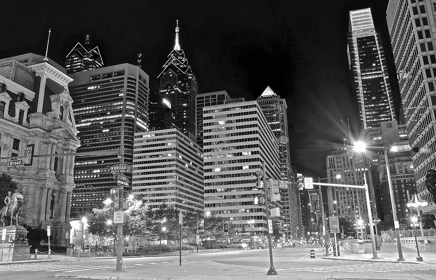 Black and White Philly Night Photograph by Frozen in Time Fine Art Photography