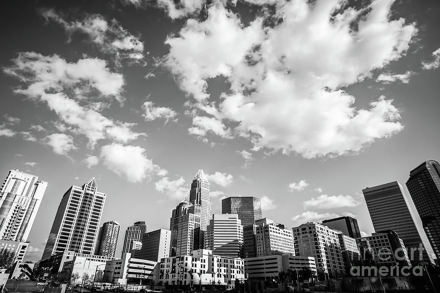 Black and White Photo of Charlotte Skyline Photograph by Paul Velgos