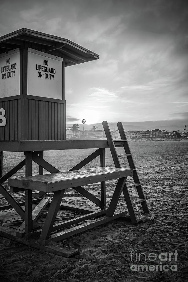 Black and White Photo of Newport Beach Lifeguard Tower B Photograph by Paul Velgos