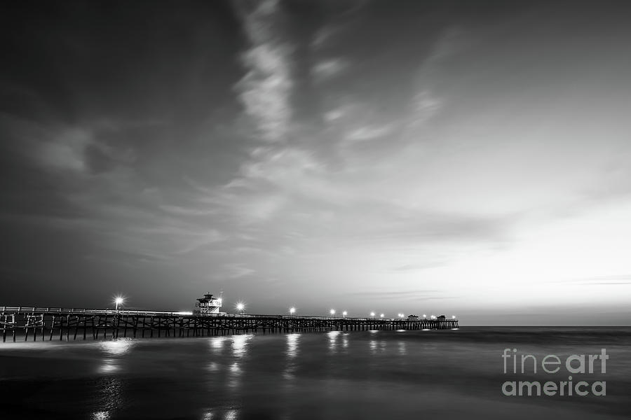 Black and White Photo of San Clemente Pier Photograph by Paul Velgos