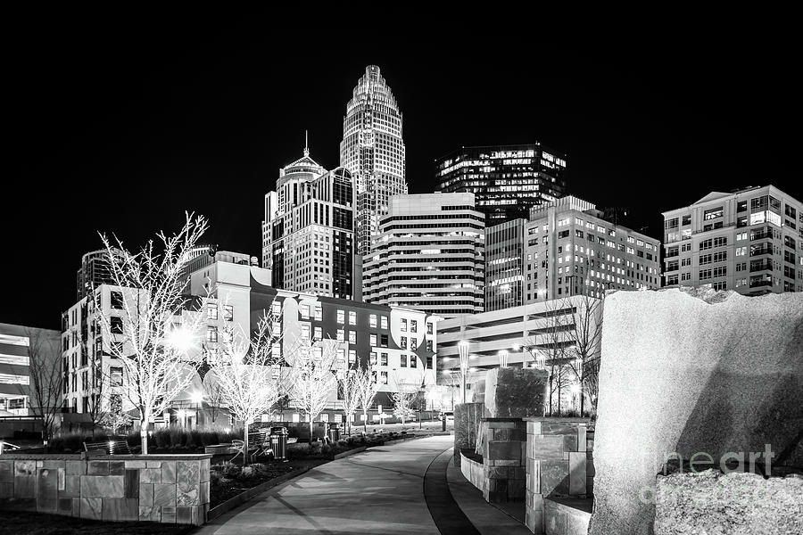 Black and White Photo of the Charlotte Skyline Photograph by Paul Velgos