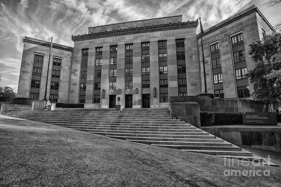 Black And White Photograph - Black and white photo of the John Sevier State office building in Nashville TN  by Jeremy Holmes