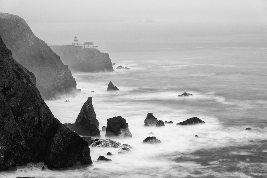 Black and White Photograph of Point Bonita Lighthouse - Marin Headlands San Francisco California Photograph by Silvio Ligutti