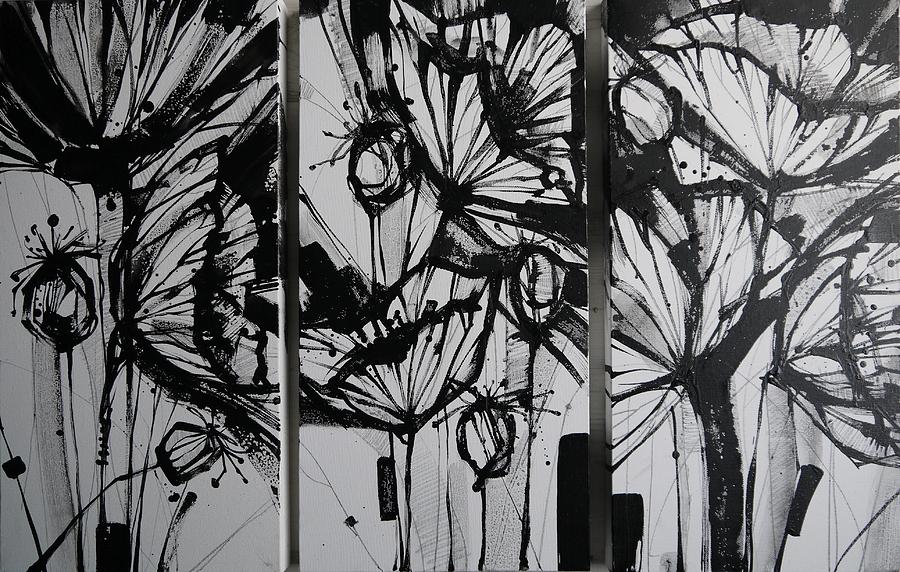 Poppy Painting - Black and White Poppies Triptych by Irina Rumyantseva
