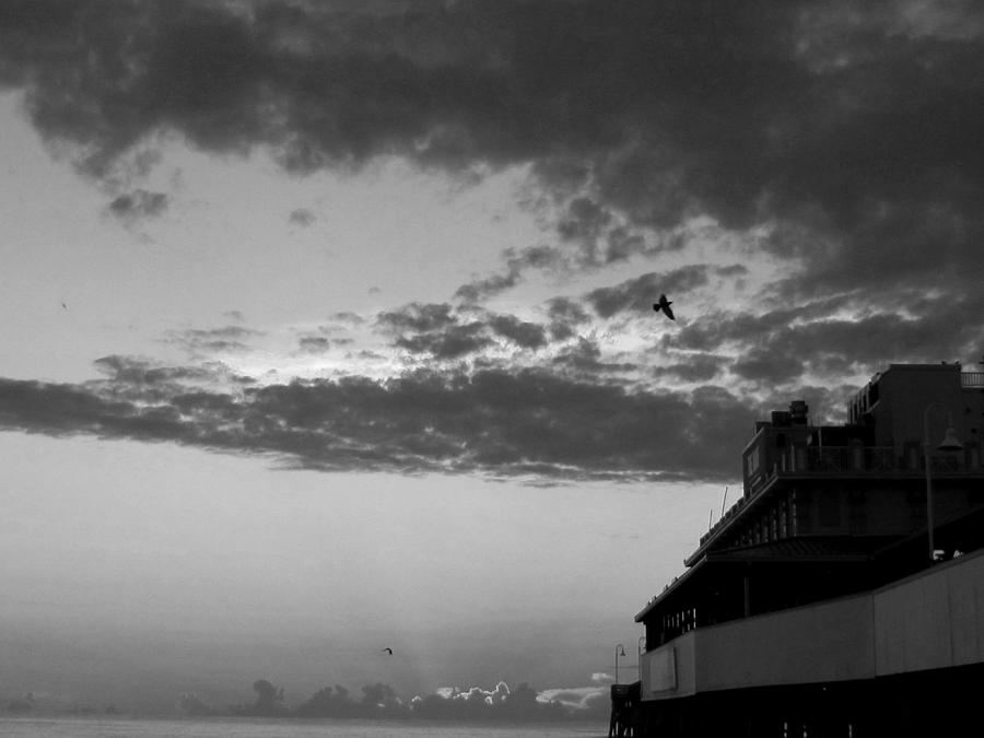 Black and White Pre-Sunrise on Daytona Beach Pier  002 Photograph by Christopher Mercer