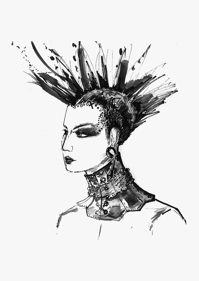 Black and White Punk Rock Girl Painting by Marian Voicu