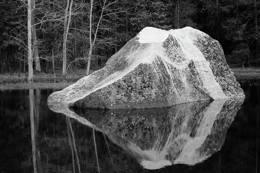Black and White Rock in Mirror Lake Photograph by Polly Castor