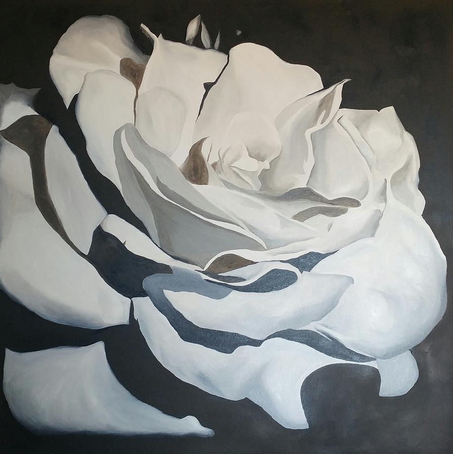 Small Canvas Painting Rose Black and White Acrylic Paint 