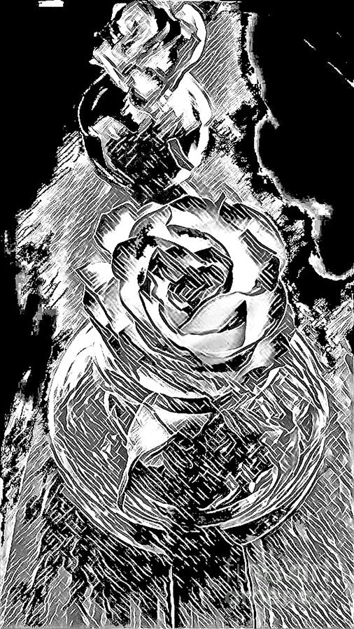 Black And White Rose Vase Digital Art by Tracey Lee Cassin