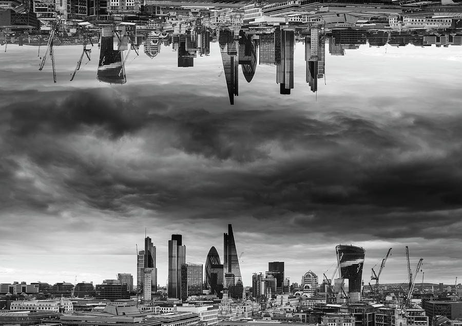 Inception Photograph - Black and white sci-fi futuristic fantasy image of upside down c by Matthew Gibson