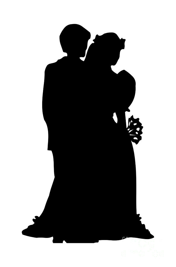 Black and White Silhouette of a Bride and Groom Digital Art by Rose Santuci-Sofranko