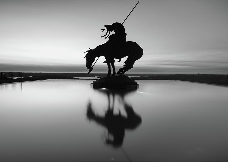 Black And White Photograph - Black and White Silhouette Reflections of Native America - Top of the Rock Missouri by Gregory Ballos