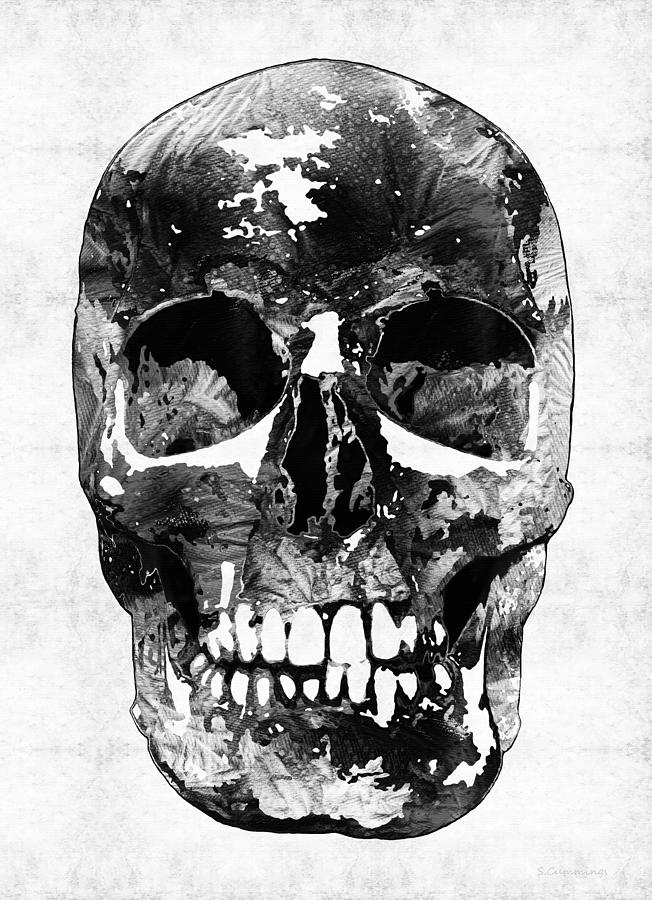 Black And White Skull by Sharon Cummings Painting by Sharon Cummings