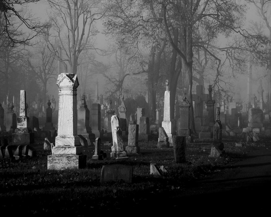 Black And White Spooky Graveyard Photograph By Gothicrow Images