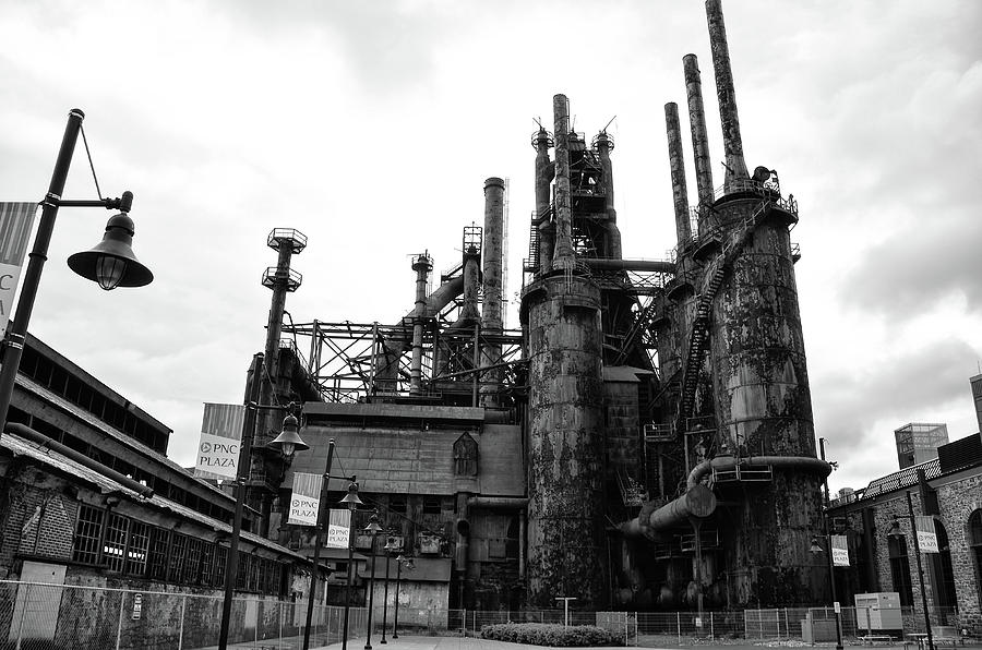 Black and White Steel Stacks - Bethlehem Pa Photograph by Bill Cannon