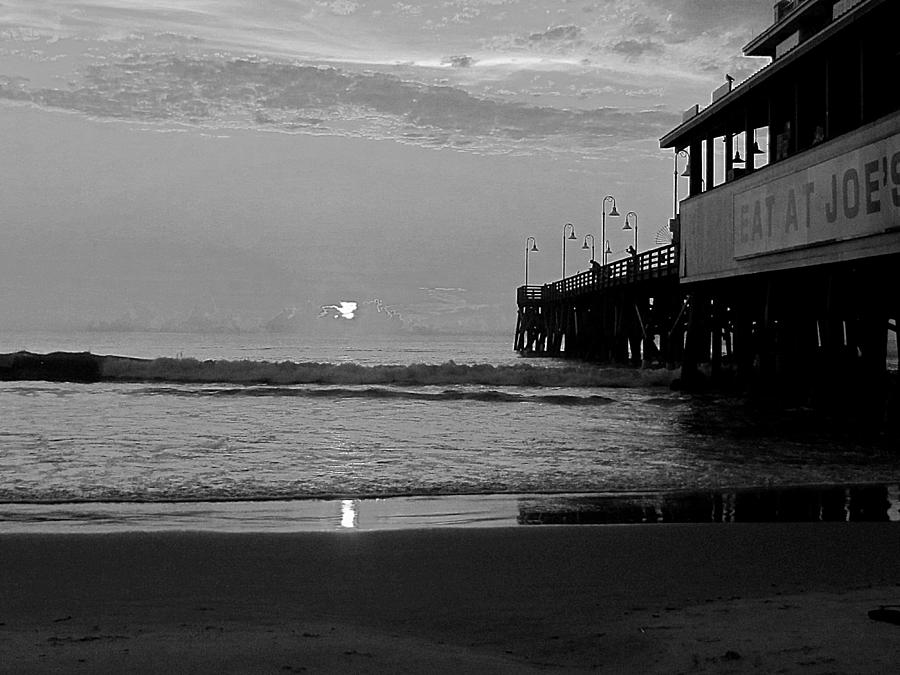 Black and White Sunrise at Daytona Beach Pier   Photograph by Christopher Mercer