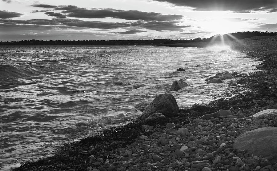 Black and White Sunset Along The Shoreline Photograph by Andrew Pacheco