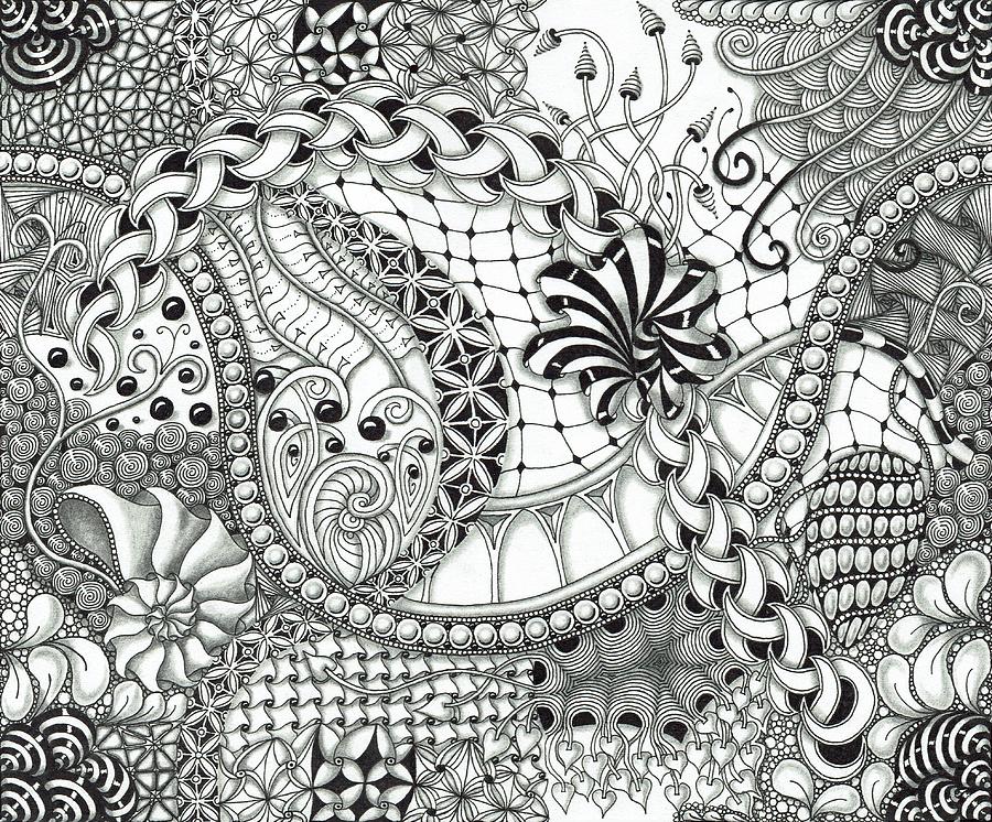 Black And White Drawing - Black and white tangle art by Stefanie Van Leeuwen