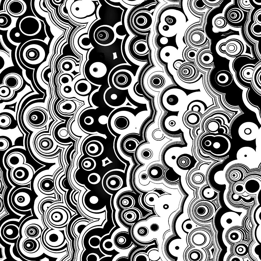 Abstract Digital Art - Black and White Targets and Lines by Joy McKenzie
