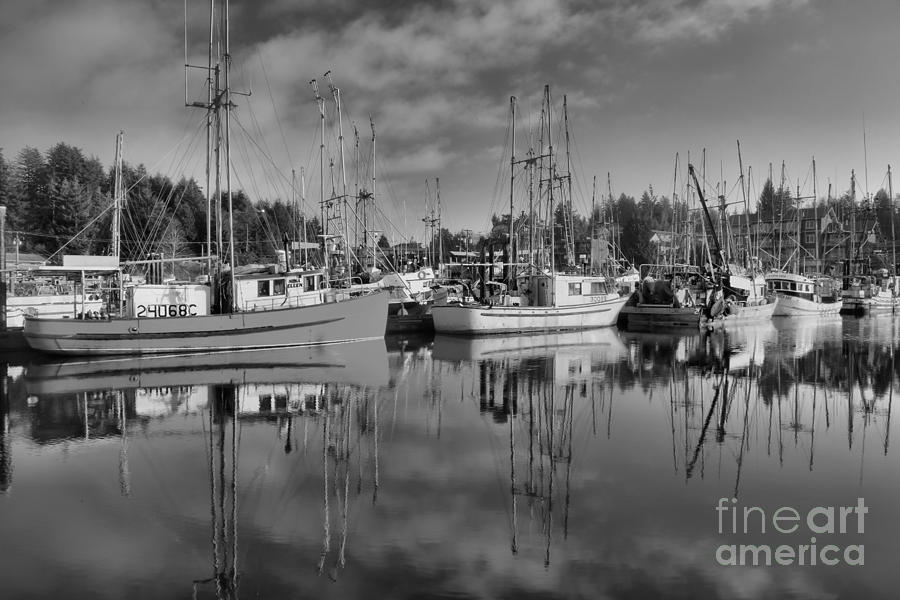 Black And White Ucluelet Fishing Boats Photograph by Adam Jewell