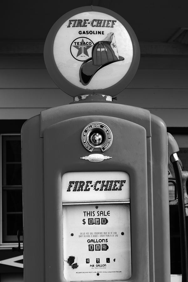 Black And White Vintage Gas Pump - Fire Chief Photograph