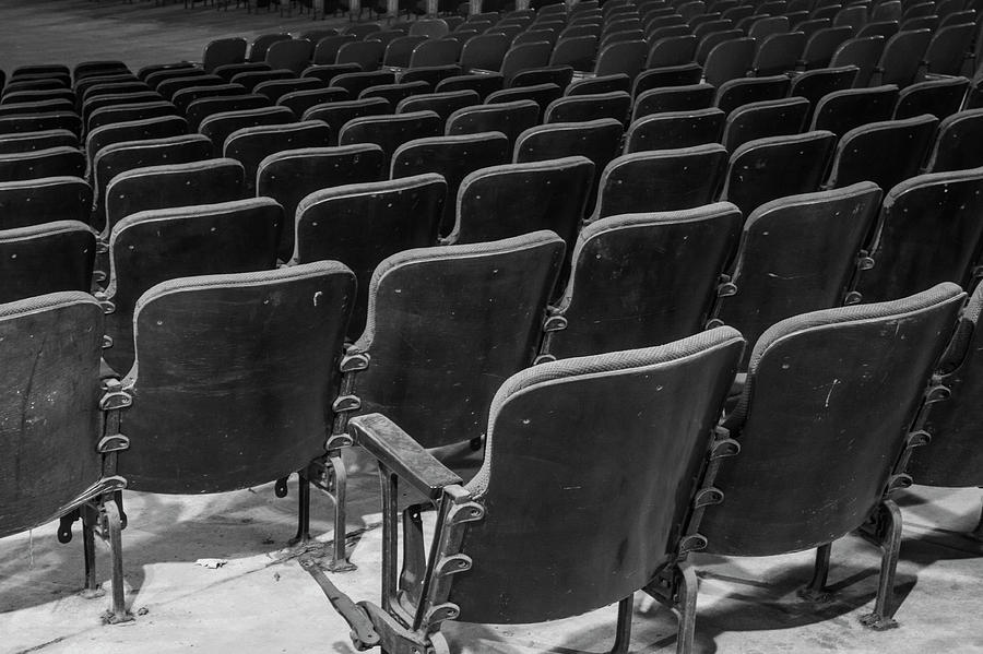 Black and white vintage theater seats Photograph by Karen Foley