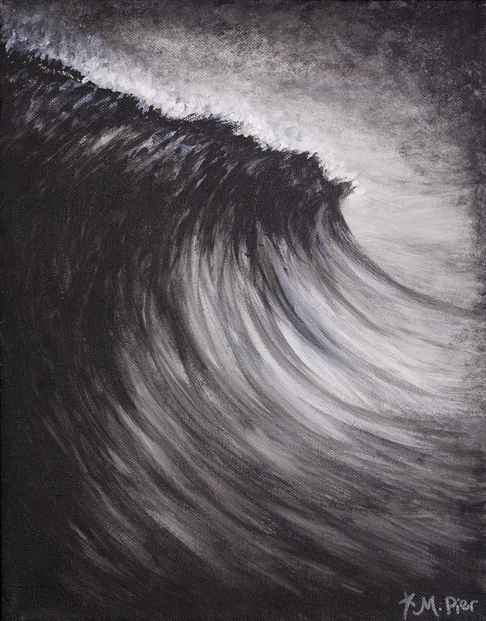 Black and White Wave Guam Painting by Michelle Pier