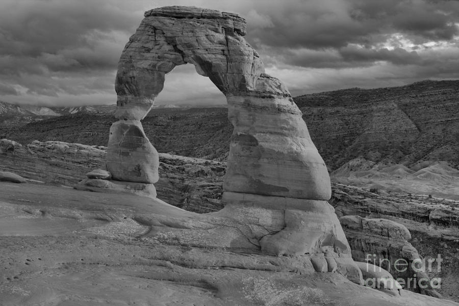 Black And White Winter Delicate Arch Sunset Photograph by Adam Jewell