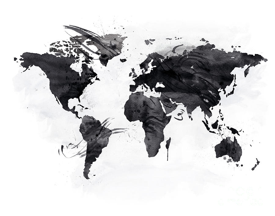 Black And White World Map Mixed Media