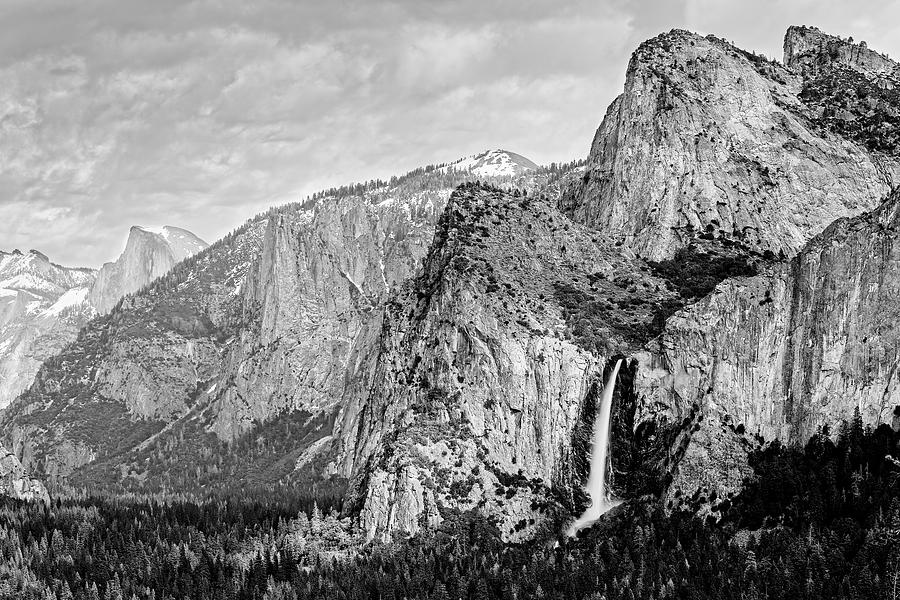 Black and WhiteBridal Veil Falls Flowing Nicely at Yosemite National Park - Sierra Nevada  Photograph by Silvio Ligutti