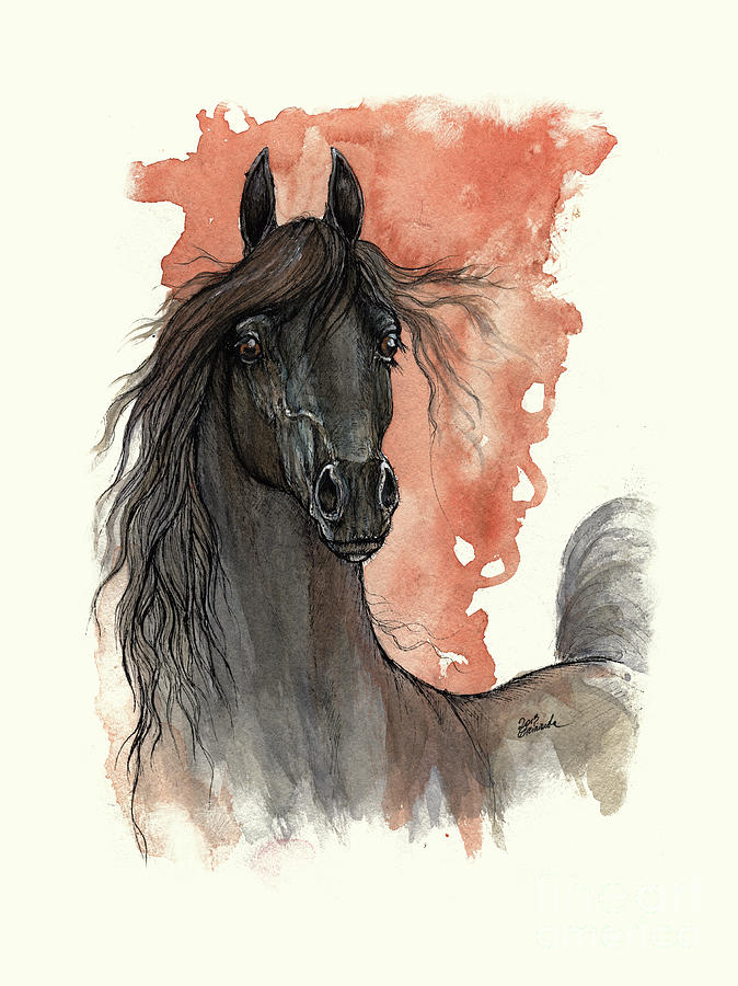 Black arabian horse 2013 11 13 Painting by Ang El