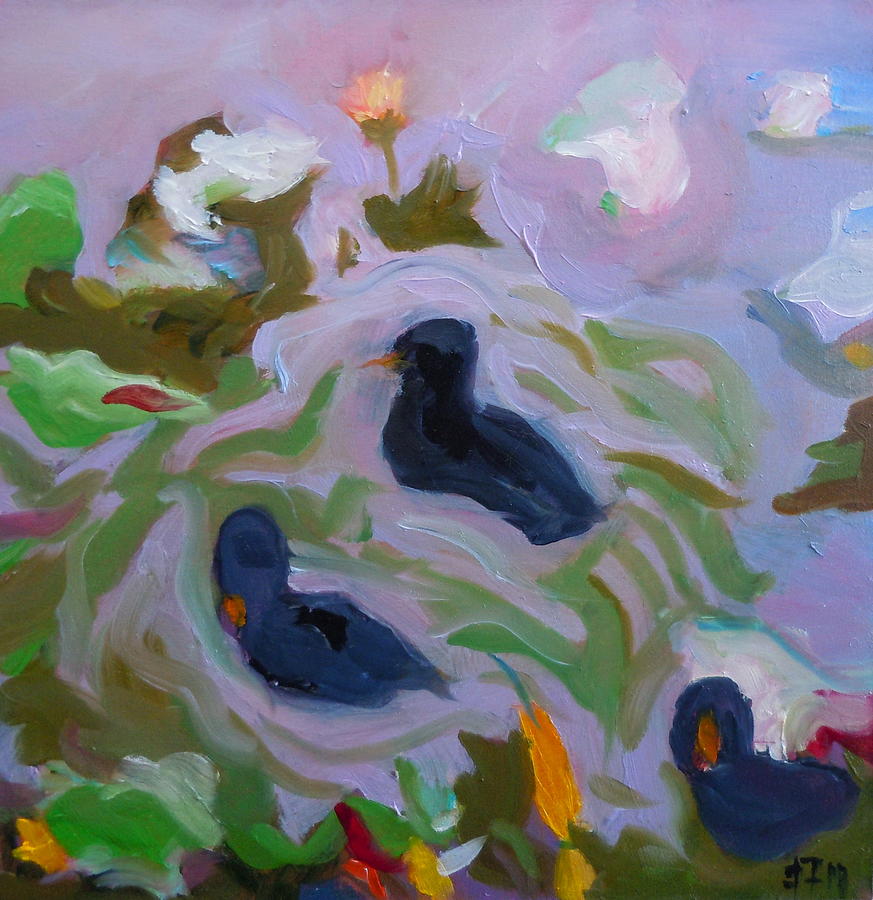 Black Baby Ducks Painting by Francine Frank